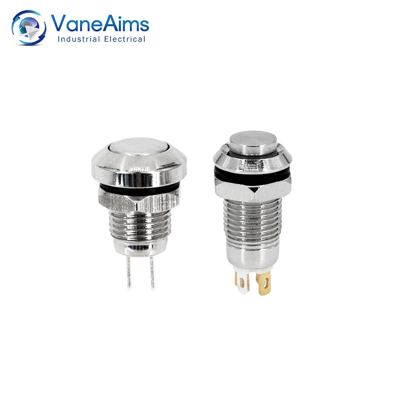 8mm Metal waterproof button switch VaneAims Latching Small power button On Off Self-Reset Push Button Switch momentary 1A 1NO