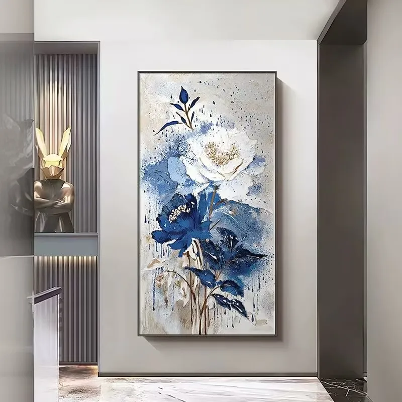 Pure Hand Drawn Canvas Oil Painting,Light Luxury Flowers Wall Art Decoration Poster,Textured Abstract Image Living Room Bedroom