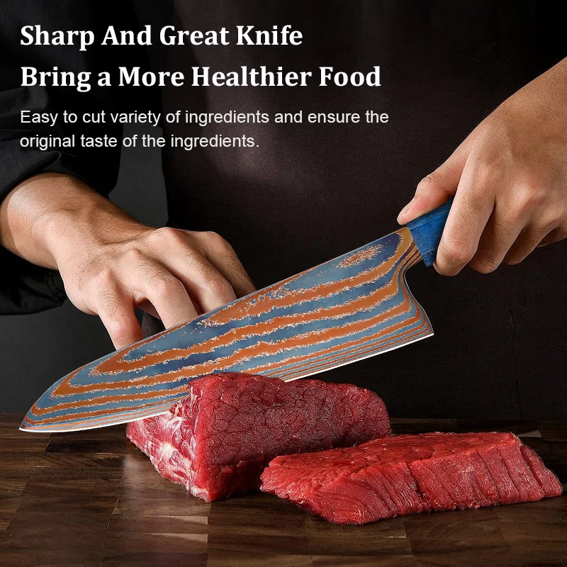 8-inch Damascus steel chef knife  Sharp Timascus knife blade Titanium Cut Vegetable and Meat Stabilized Colored Wood Handle