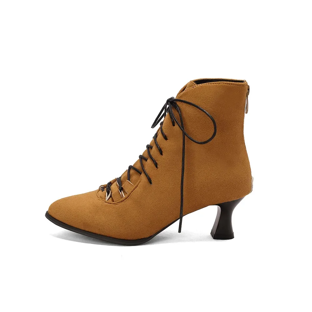 New Winter Sweet Wine Red Women Ankle Bootie Hot Pointed Toe 2 Inch High Heel Lady Casual Shoes Plus Big Size 10 43 46 48