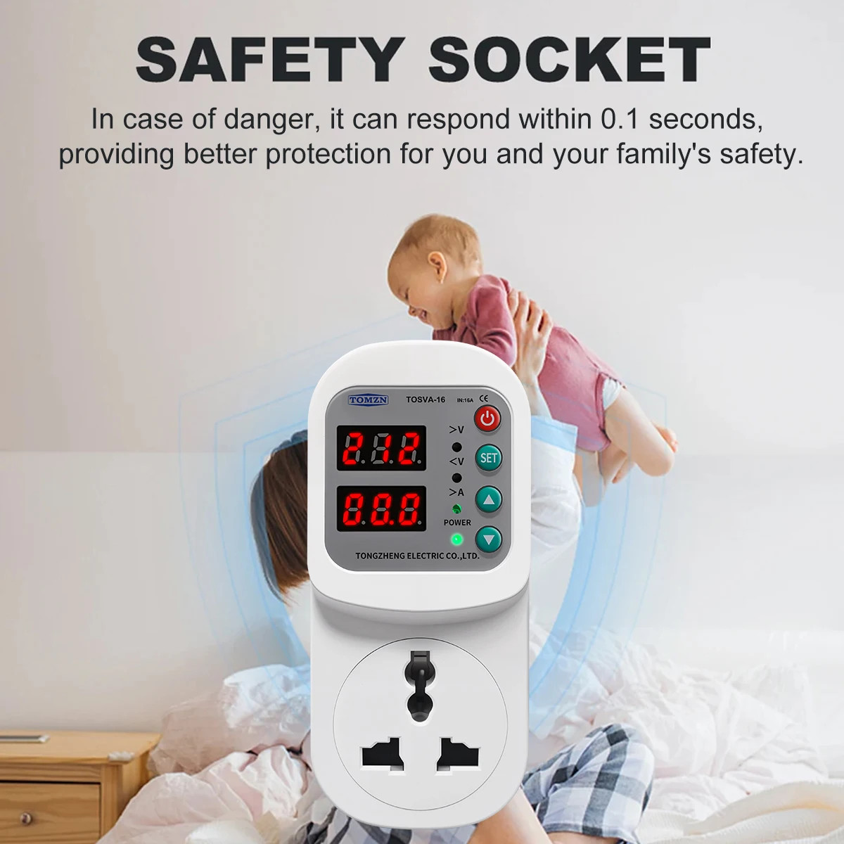 Universal+EU Socket Over/Under Voltage Protect Over Current Protector Power-on Delay Universal Travel Adapter to European Plug
