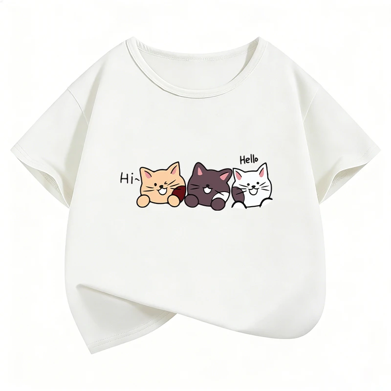 Grunge Cat T Shirts Cat Funny Manga Kids Children's T-shirt Boys Girls Casual Top Tee Summer Spring Harajuku Tops
