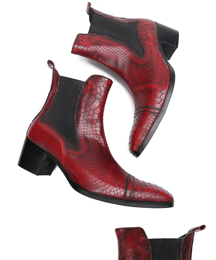 Frühlingsswarze kurze Stiefel mit Krokodilmuster, modische Stiefel, quadratischer Kopf, Lackleder, nackte Chelsea-Kurzstiefel für Herren – Detail 22