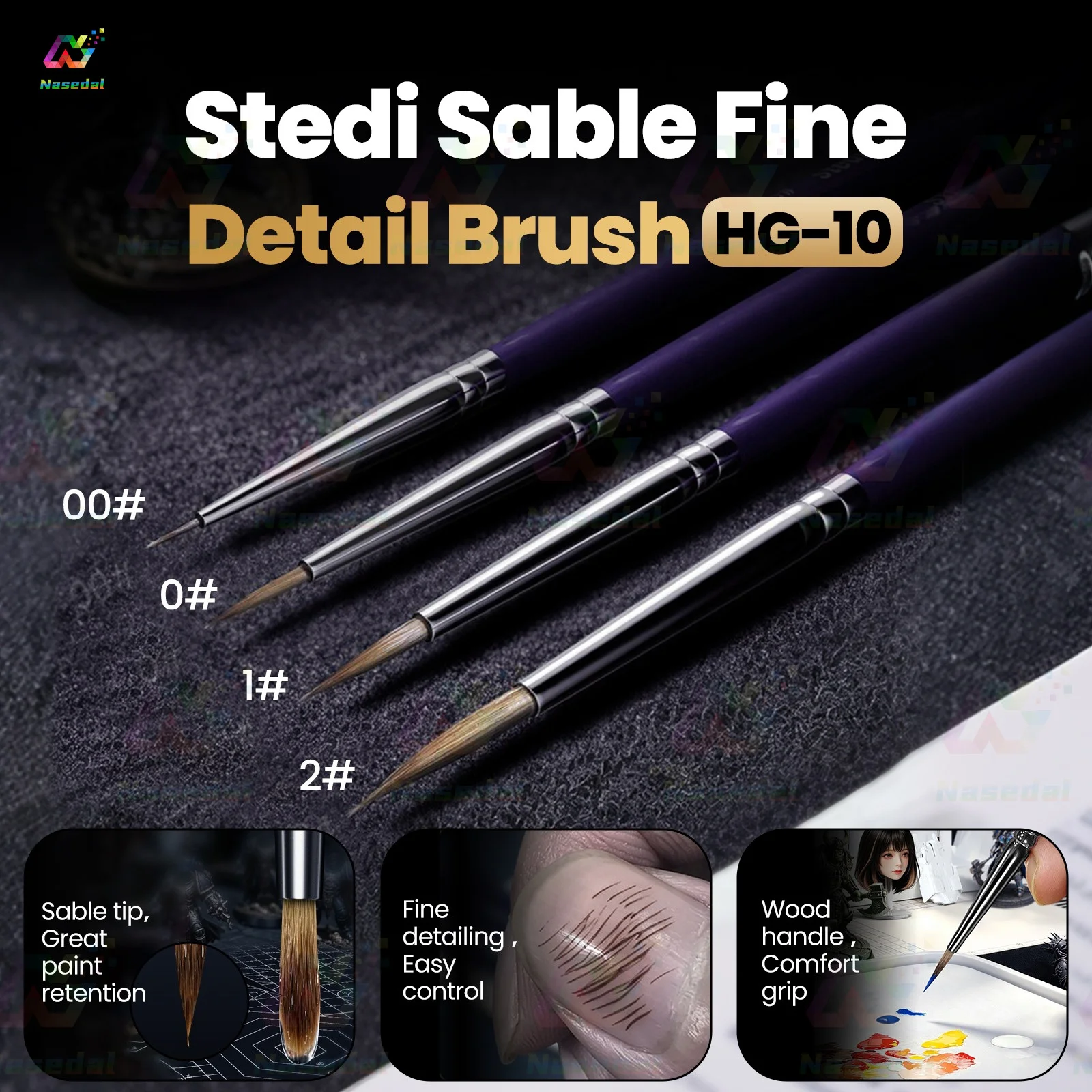 Stedi Sable Ultra Fine Detail Lining Brush for Gundam Military Figure Water-Based Pigment Gouache Wooden Handle Hobby DIY Tools