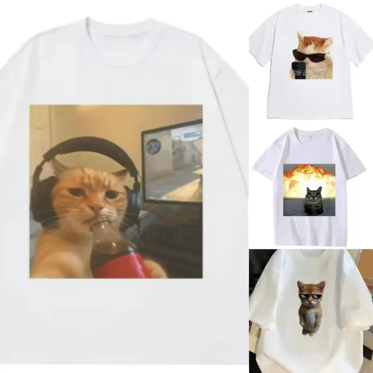 Funny Cat Meme Printed T-shirt Women Men Fashion Summer Oversized Short Sleeved Casual Harajuku T-shirts Tops Casual Clothing