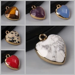 5PCS Natural Faceted Heart Shape Stone Pendant Howlite Dalmation Agate Charms For Diy Earrings Necklace Bracelet Jewelry 17x14mm