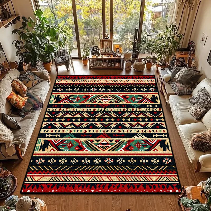 Bohemian Geometry Easy Clean Carpet for Living Room Decoration Bedroom Bedside Fluffy Rug Ethnic Non-slip Soft Large Floor Mats