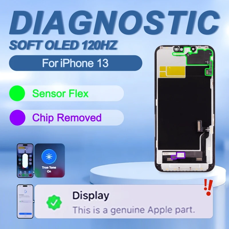 Diagnostic Display for iPhone 13 LCD Soft OLED Touch Screen Digitizer Assembly Repair Support 120hz With True Tone IC Moved