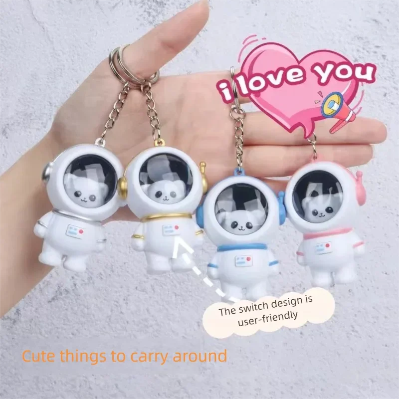 I Love You Soundable Astronaut Keychain Starry Sky Spaceman Pendant Cute Creative Couple Key Ring Charms Jewelry Gift