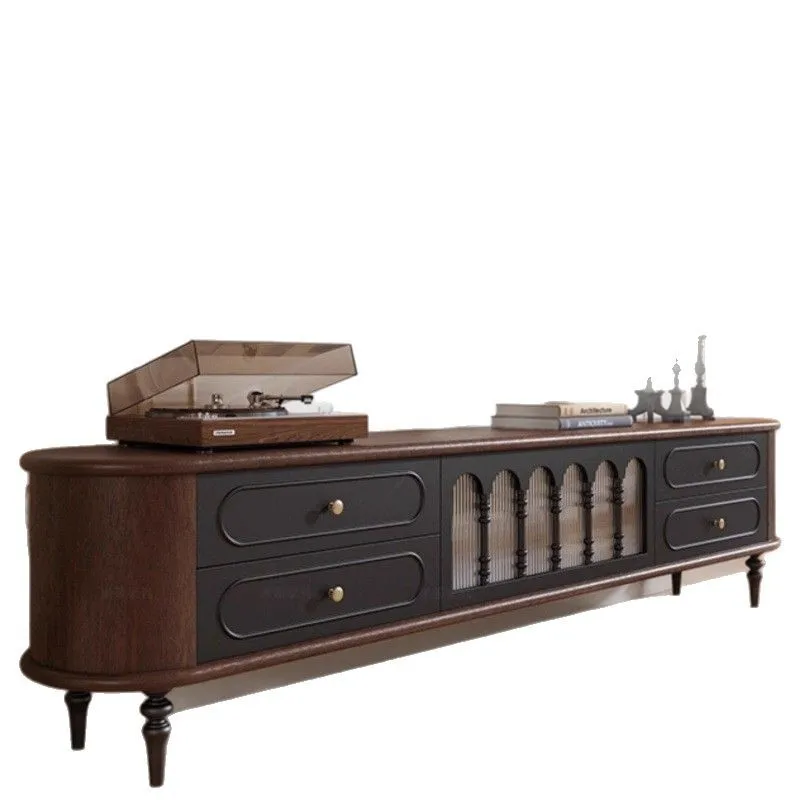 

Французский винтажный телевизионный шкаф из массива дерева, орехово-черный, американский стиль, комбинация тумбы под телевизор и журнального столика для гостиной, напольный шкаф для хранения.