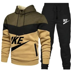 2024 autumn and winter new men's brand hoodie hoodie + trousers two-piece leisure fitness jogging fashion sports suit