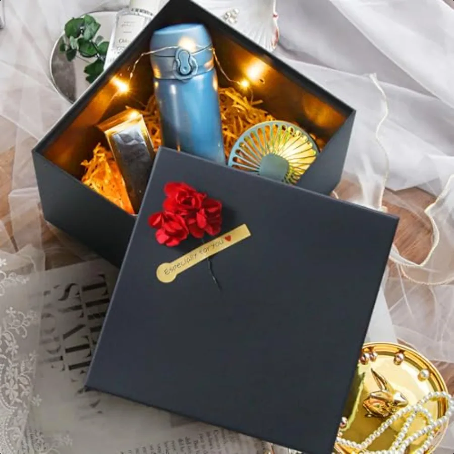 Scatole regalo nere per regali Set di 5 scatole regalo quadrate con coperchi in dimensioni assortite Robuste scatole regalo per compleanni