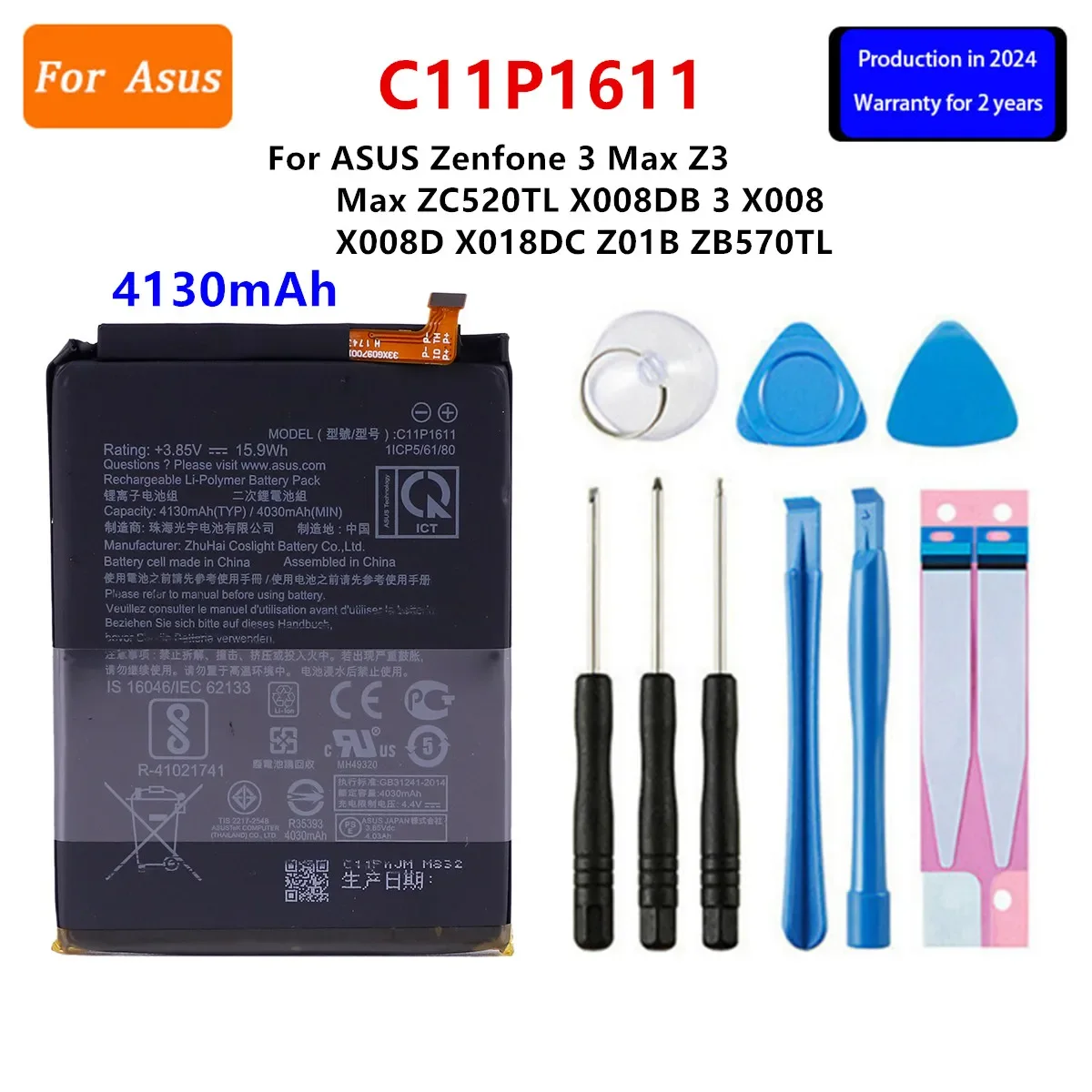 

Brand New Battery C11P1611 4130mAh For ASUS Zenfone 3 Max Z3 Max ZC520TL ZB570TL X008DB 3 X008 X008D Z01B