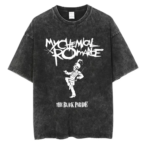 Imagen 1 del producto Camisetas lavadas de Rock Band My Chemical Romance para hombres y mujeres, de manga corta Camiseta de algodón, Punk, Hip Hop, Black Parade, de gran tamaño