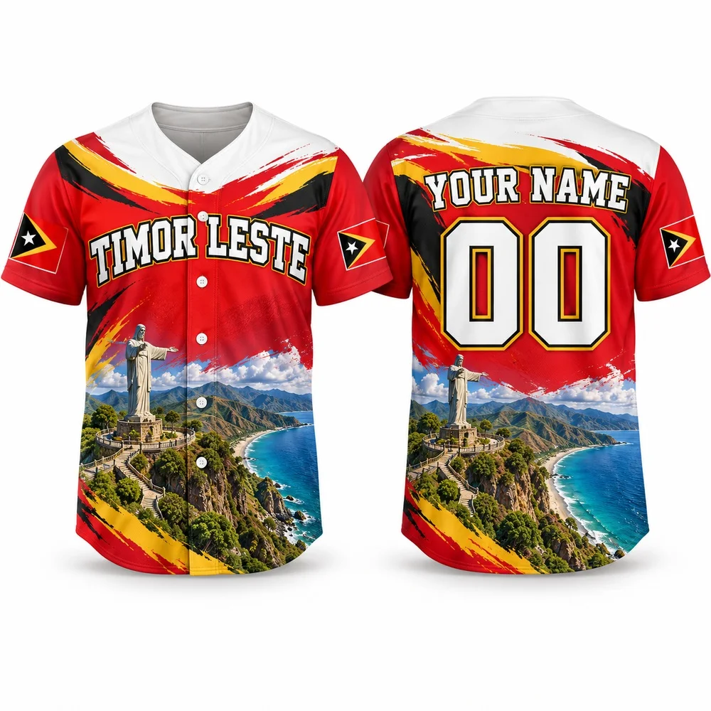 DIY Timor Leste Cultural Jerseys Shirt Tais Textiles Ramelau and Coast Prints Baseball Jersey Custom Name Number Mens Shirts
