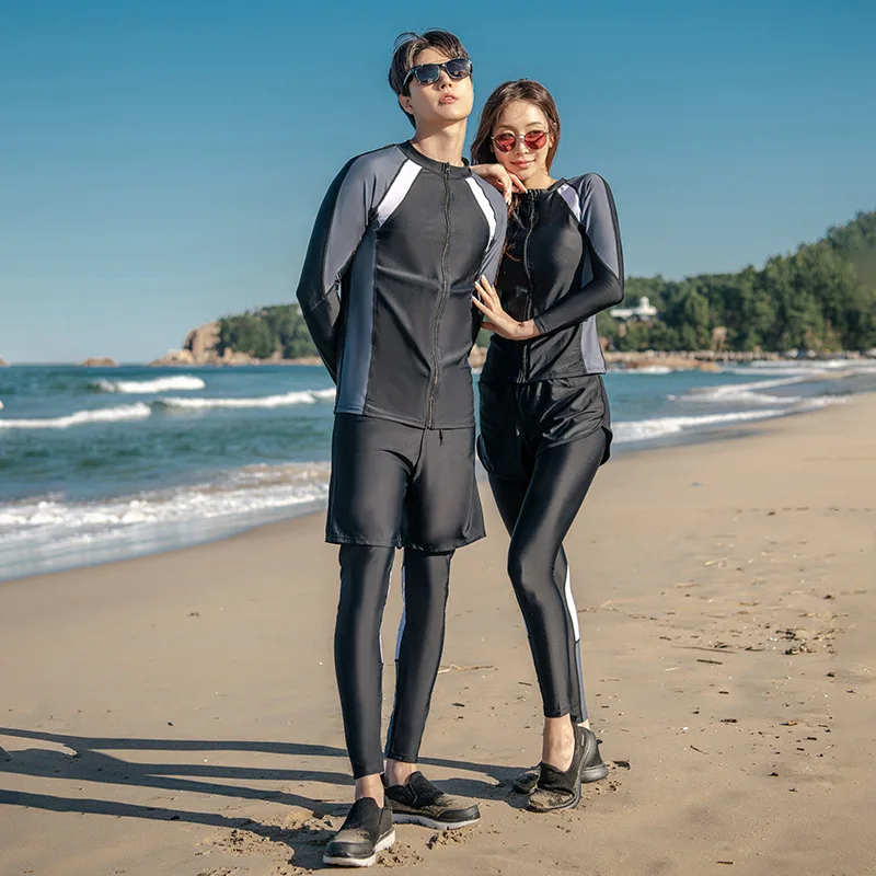 

wisuwore 2023 New Korean Couple Diving Suit Large Long Sleeve Swimwear Split Conservative Sports Surfing Swimwear