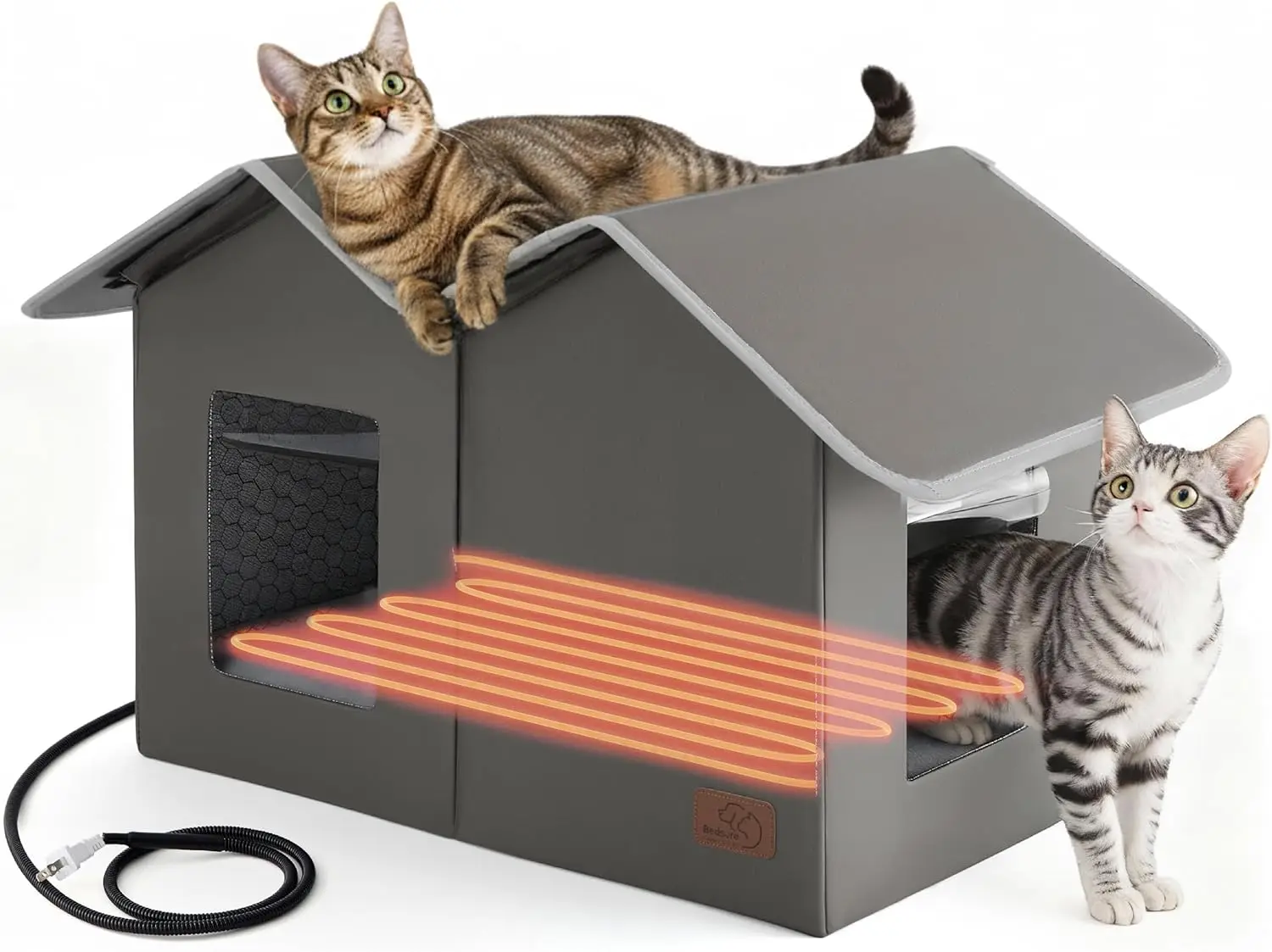 

Heated Outdoor Cat House - Weatherproof, Insulated Shelter with Raised Base for Winter, Waterproof Pet Hideout, Grey