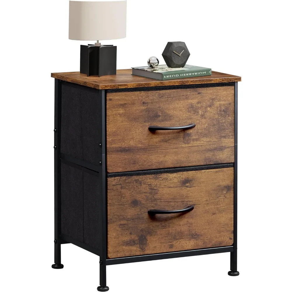 Nightstand, Small 2 Drawer Dresser, Bedside Furniture, Night Stand, End Table with Fabric Bins for Bedroom, Closet, Dorm,