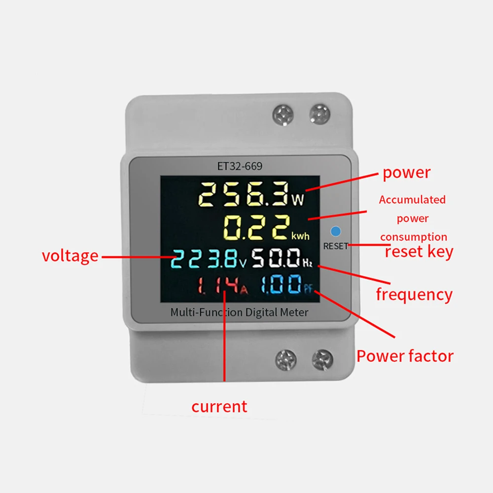 ET32-669 DIN-السكك الحديدية شنت الرقمية متعددة الوظائف مرحلة واحدة مقياس الطاقة الجهد/التيار السلطة متر تردد عامل تستر