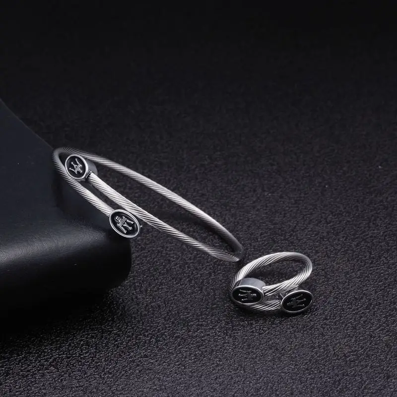 2 Pcs Brand Men Women Chain Link Charm Bracelets Vintage Stainless Steel Cuff Sporty Bracelets For Wedding Party Jewelry Gift