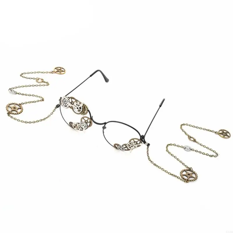 Gear Detail Glasses Frame Round Wire Costume Accessory for Theme Parties, Photo Styling and Statement Outfit Wear 6XDA