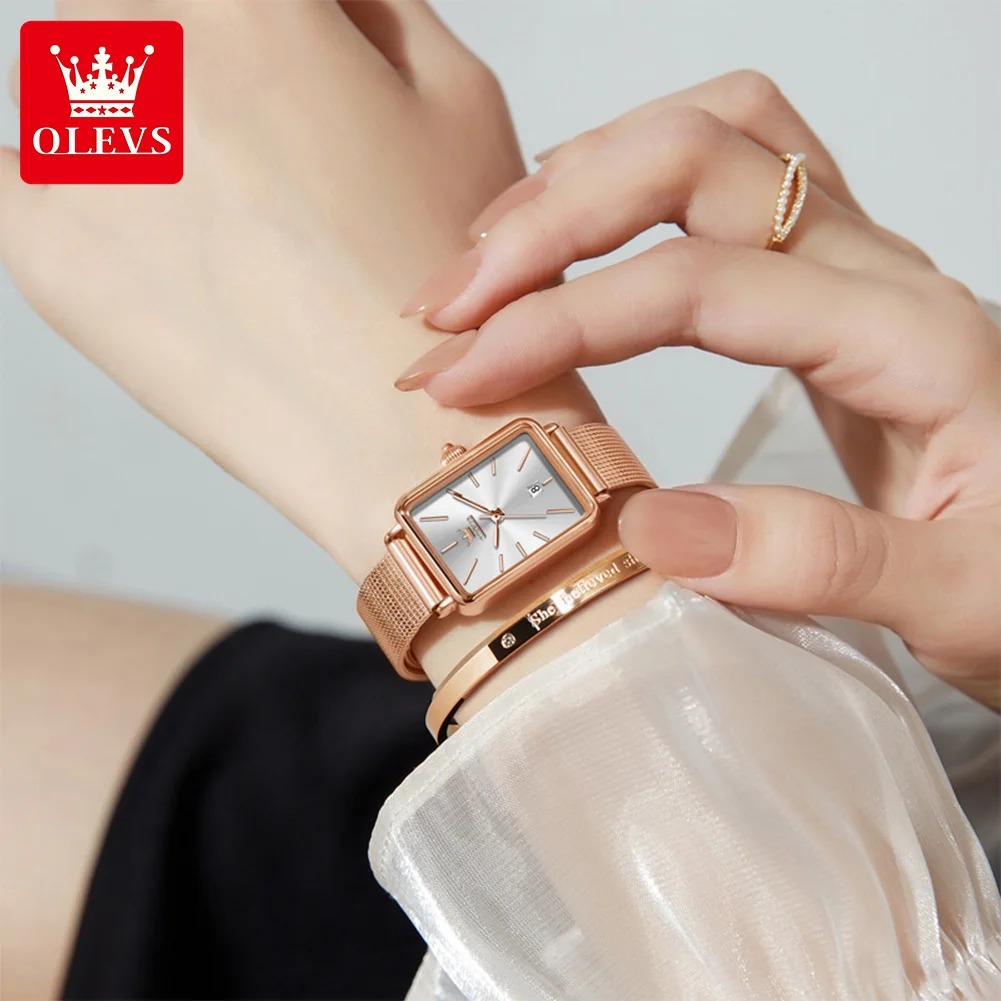 OLEVS Simple Watch for Women Square Watch Waterproof UltraThin 8mm Date Fashion Elegant WristsWatch  Stainless Steel 3692