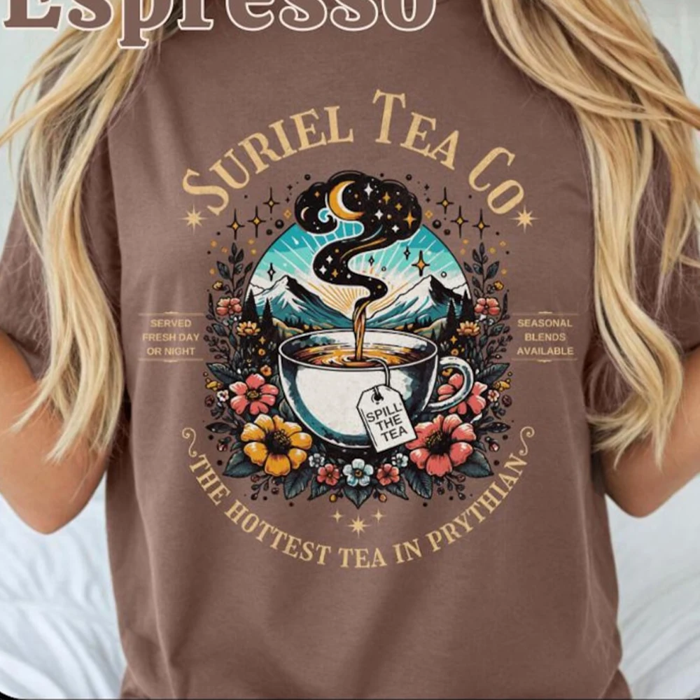 ACOTAR Suriel Tea Print Unisex Comfort Book Shirt A Court Of Thorns and Roses Tee 100% Cotton Short Sleeve Shirt Y2K Streetwear