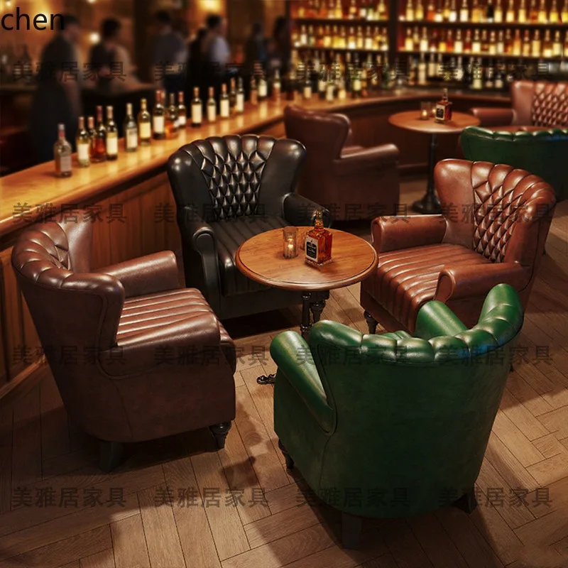 HT Retro Tavern Sofa Chair Qingba Bar Table and Chair Set Single Tiger Chair Sofa