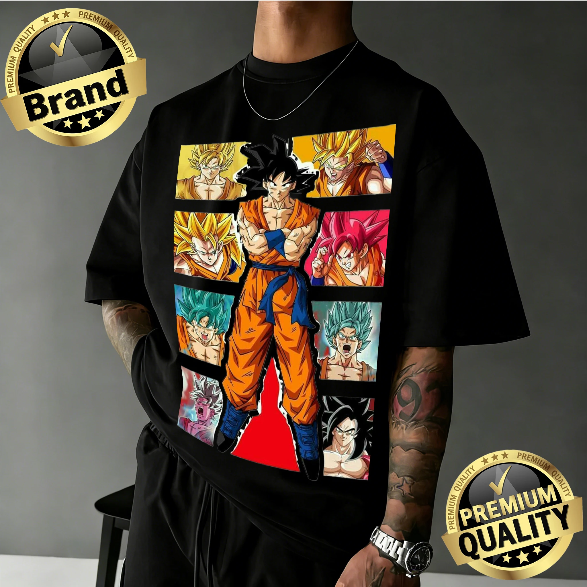 2026 Sommer Neuerscheinung Dragon Ball Übergroßes Retro Anime T-Shirt |   Goku All Forms Retro-Grafikdruck, lässiges T-Shirt aus 100 % Baumwolle