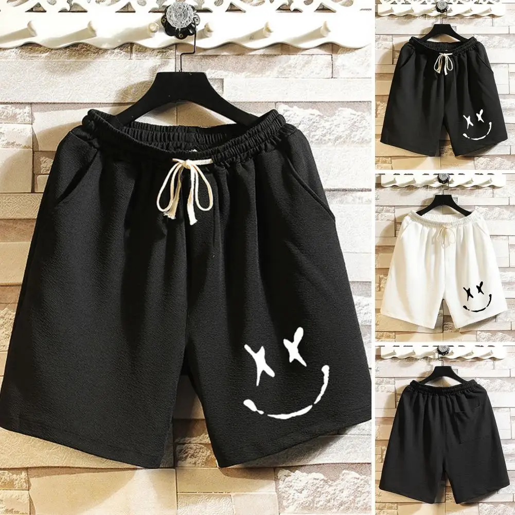 

Шорты мужские с принтом улыбки, повседневные свободные, с эластичным поясом, с кулиской, спортивные с широкими штанинами для фитнеса, на лето