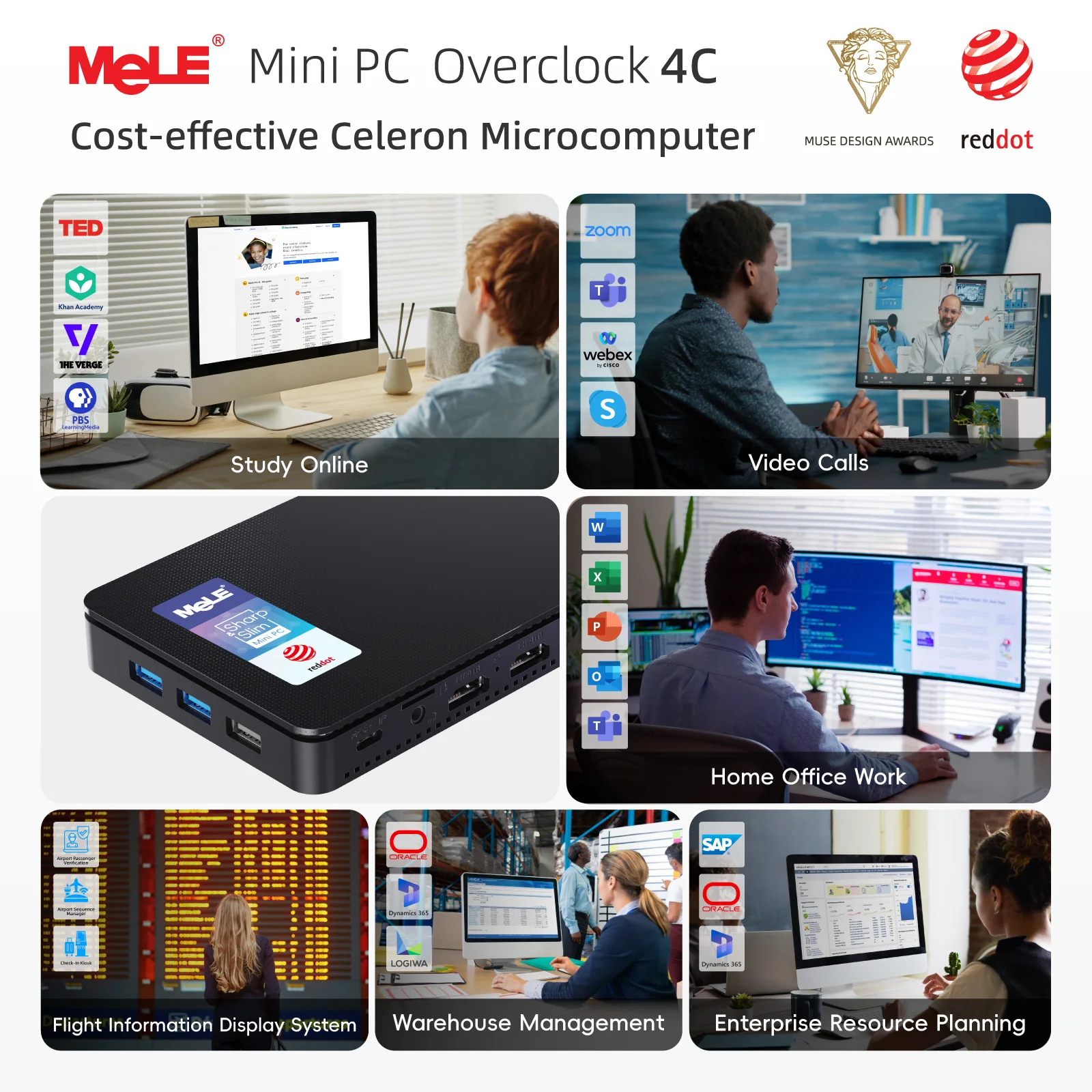 MeLE Reddot Winner Mini PC N100 I3-N300 16GB 32GB 512GB Mini Desktop Computer, USB-C on Office Education Home Overclock4C