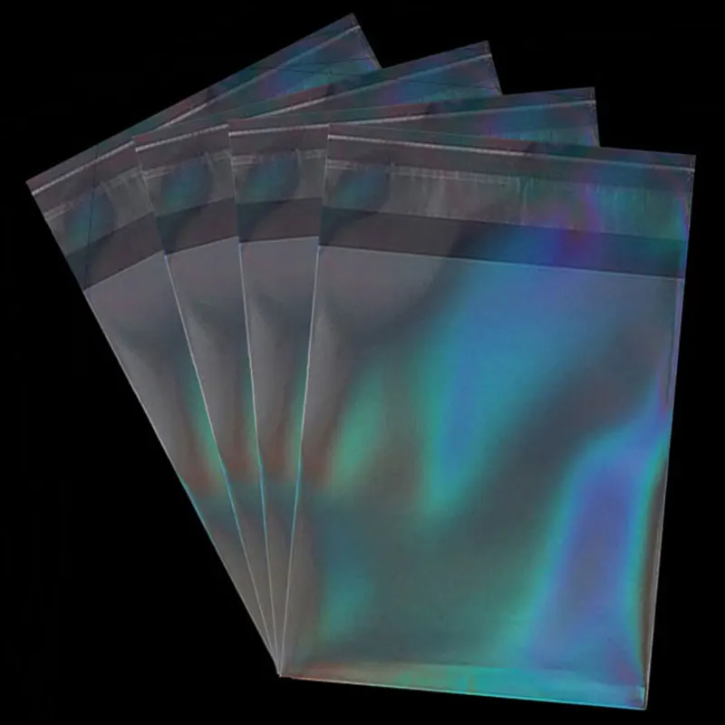 

50pcs Holographic Laser Self Adhesive Bag Aurora Color Transparent Packaging for Handmade Jewelry Badge Gift Package Storage Bag