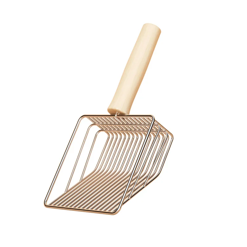 Wooden Handle Stainless Steel Cat Litter Shovel for Defecation Tool Bentonite Tofu Mixed Sand Portable Defecation Tool