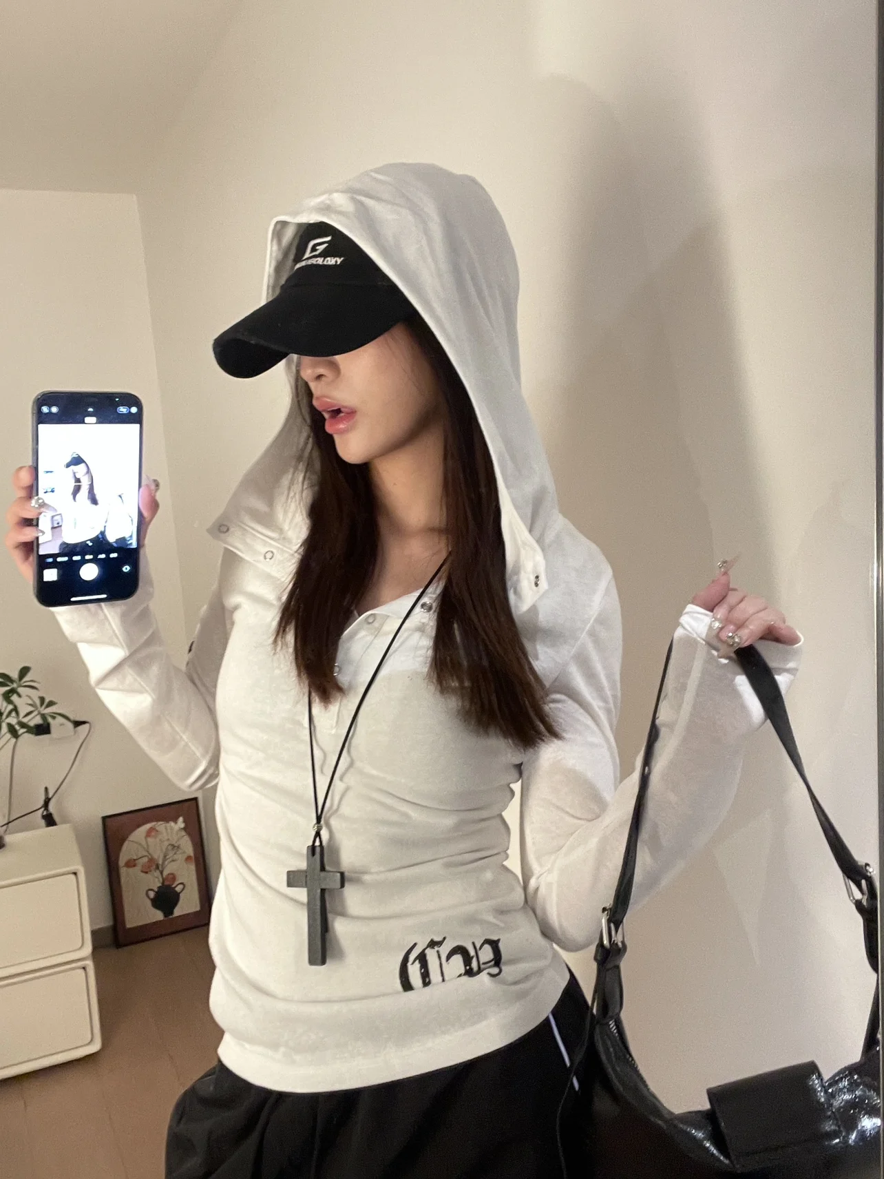 

White Sun Protection irt Thin Veil Long Sve T-irt for Women Summer Thin Cotton Hooded Slim Fit American Sle Spicy Girl