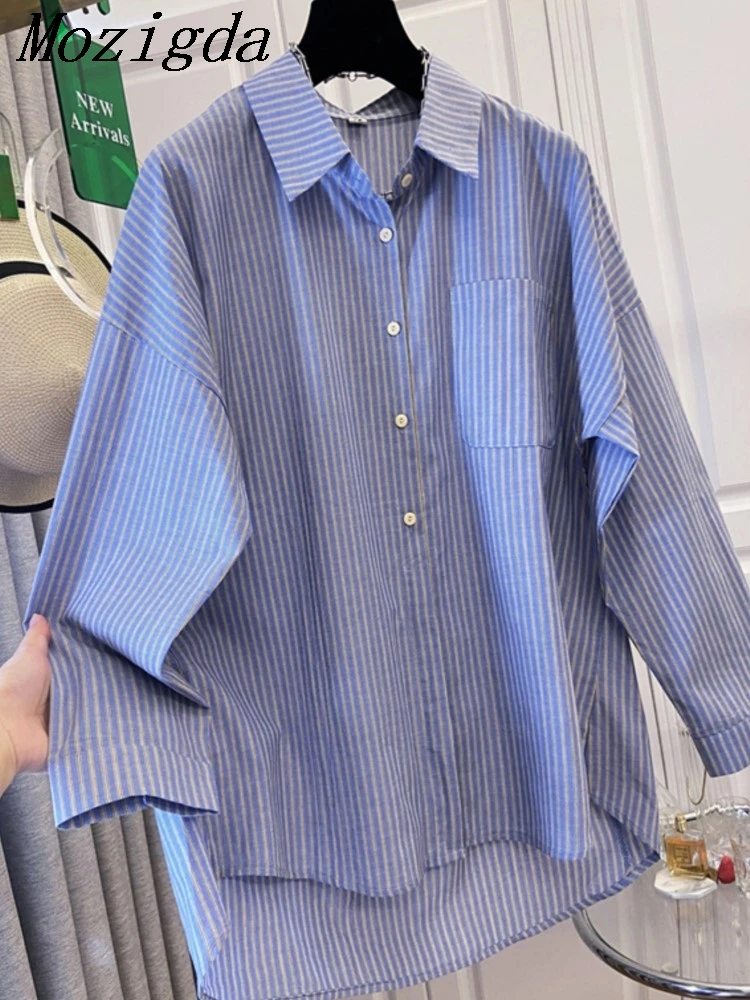 

Весенне-осенняя хлопковая полосатая рубашка, женская корейская свободная повседневная блузка с длинным рукавом, женские топы