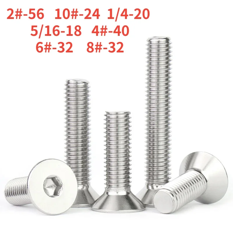 304Stainless Steel Anglo American Standard Countersunk Hexagon Socket Head Cap Screw Bolts2#-56 4#-40 6# 8# -32 10#-32 1/4 5/16