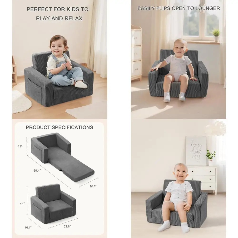 

2-in-1 Convertible Toddler Couch for Comfortable Seating, Suitable for Ages 1-3, Grey
