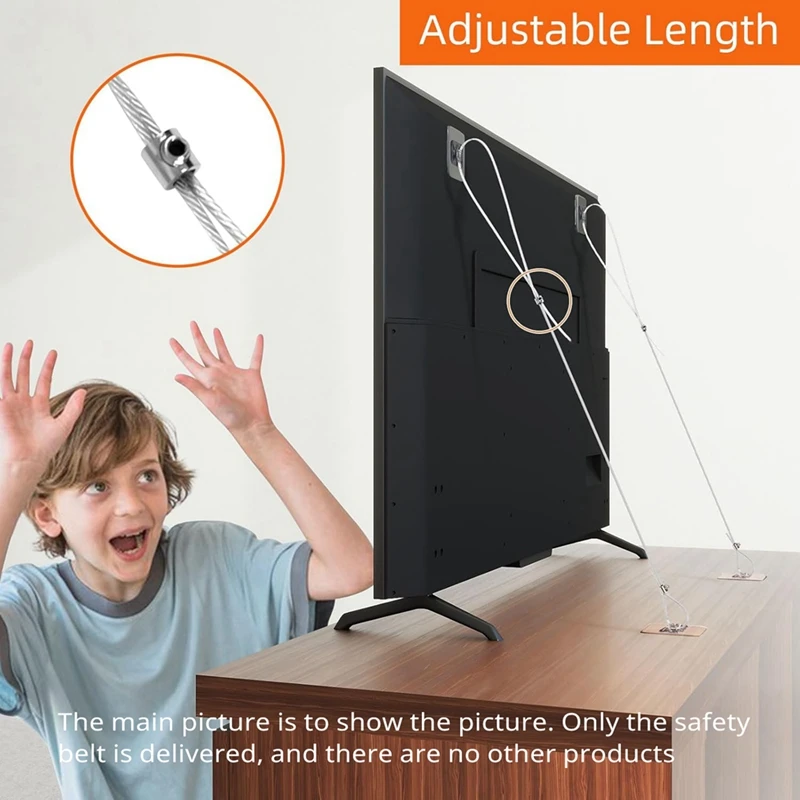 

6 Pack Adjustable 42Inch TV Safety-Straps, No-Drill Adhesive Anti-Tip Furniture Wall Anchors Secure Flat Screens To Wall