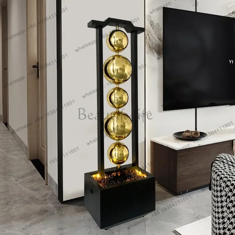 12Living room entrance water feature sofa next to decorative ornaments light luxury water ball floor decoration