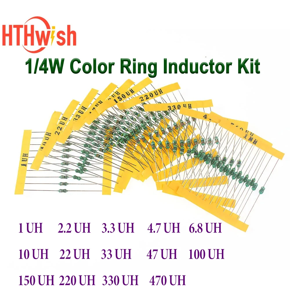 

140PCS 1/4W Color Ring Inductor Kit 14 Values 1UH~470UH 0307 Inductance Set 1UH 2.2UH 3.3UH 4.7UH 6.8UH 10UH 22UH 33UH 47UH