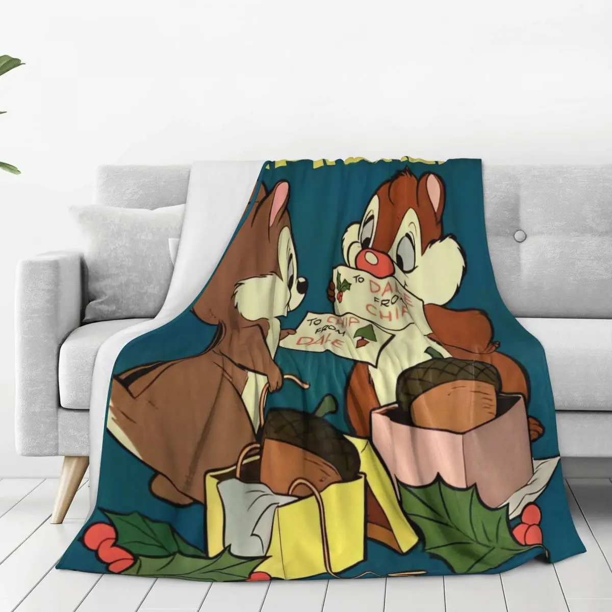 Warm Blanket Decorative Cartoon Chip 'n' Dale Throw Blanket Flannel Bedspread For Couch Chair Sofa Bed Novelty Sofa Bed Cover