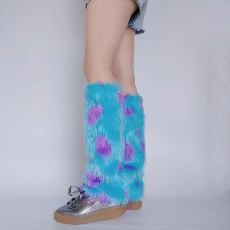 P8DB mujeres espesan cubierta difusa bota azul Púrpura Monsters cosplay Calentadores piernas calcetines