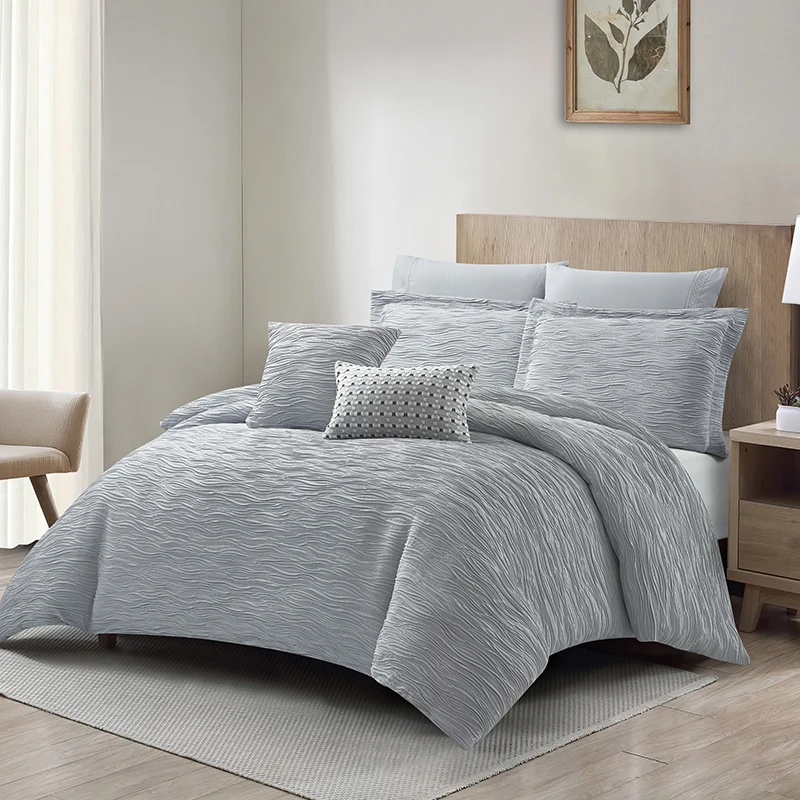 

Jacquard Home Textile 5pcs Vintage Waffle Comforter Set Super King Queen King Available Embroidered Duvet Cover