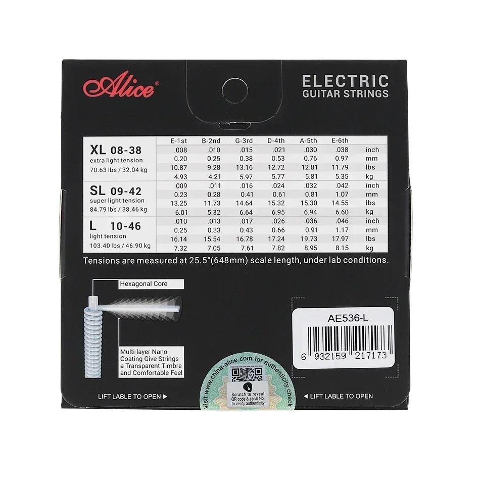 Alice AE536 Electric Guitar Strings Hexagonal High-carbon Steel Core Multipolymer Anti-rust Coating Performance Strings