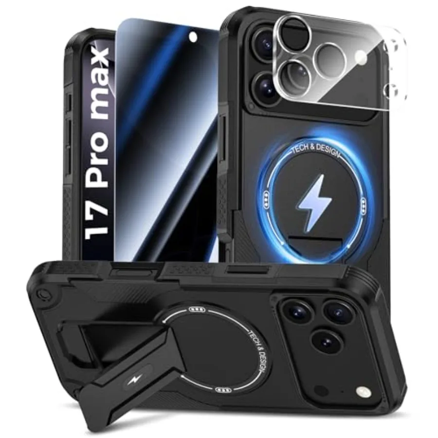 for iPhone 17 Pro Max Case with Privacy Tempered Glass Screen Protector and Camera Lens Protector, Compatible with MagSafe, Inv