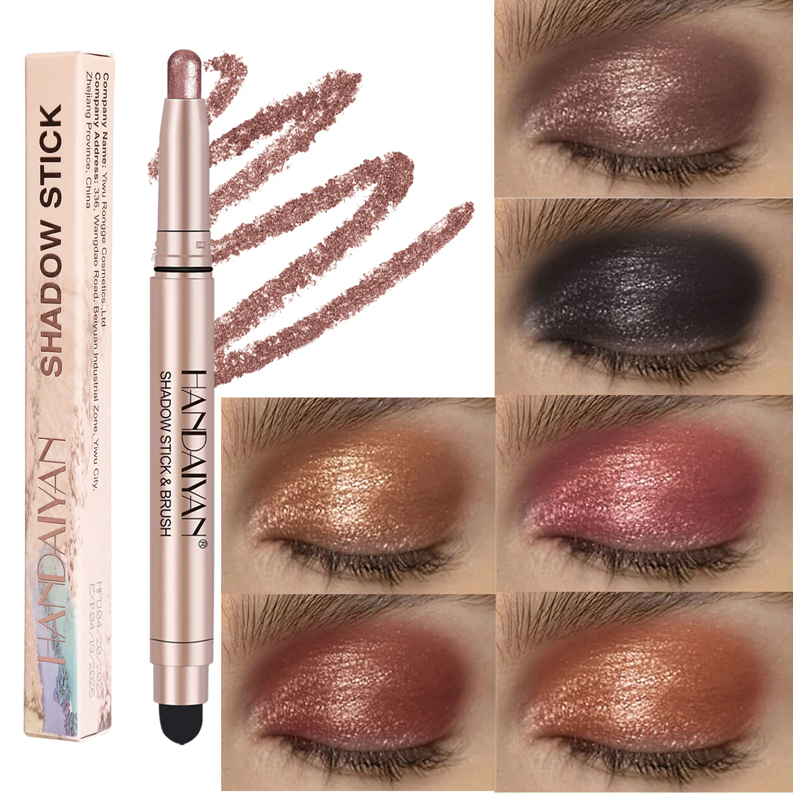 Double-head Eyeshadow Stick Diamond Shimmer Highlighter Pencil Pearl Pigment Long Lasting Cream Eye Shadow Matte Brush Pen