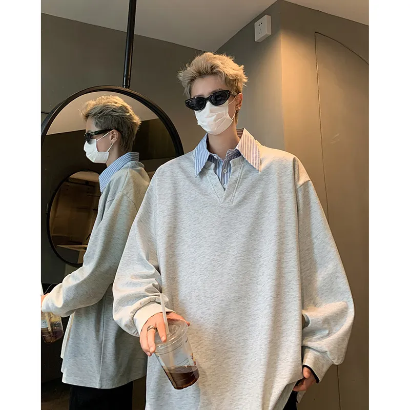 

Autumn Winter Large Size 300 Pou irt Collar Sweatirt Men's Sle Turn-down Collar Trendy Brand Top Couple's Cool Haome