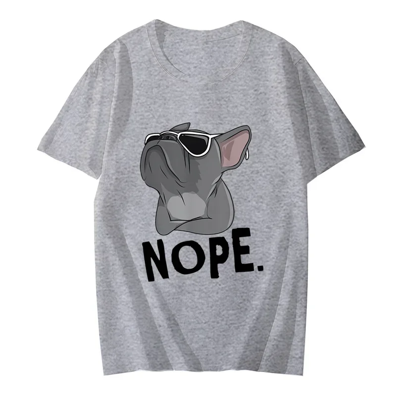 French Bulldog Nope Print T-shirts Hiphop Streetwear Clothes Oversize Tshirts for Women Men Fashion Clothes Men Women Y2k Tops