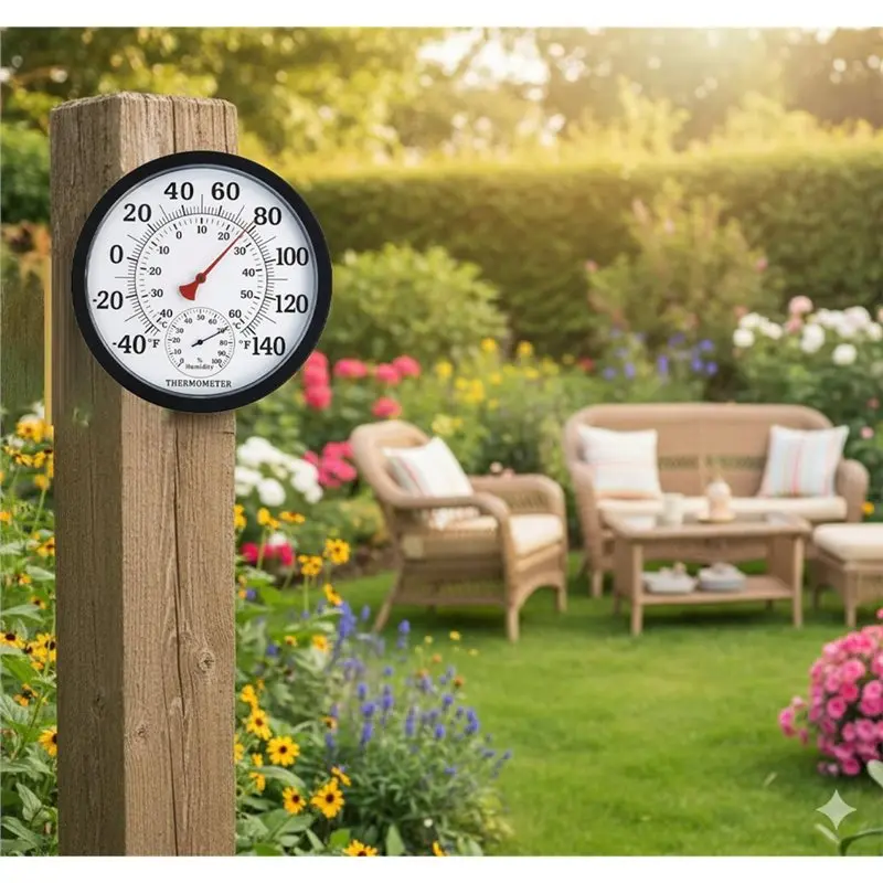 【GARMENT】For Patio Indoor Outdoor Thermometer 10 Inch Waterproof,Analog Wall Thermometer With Hygrometer Humidity Gauge
