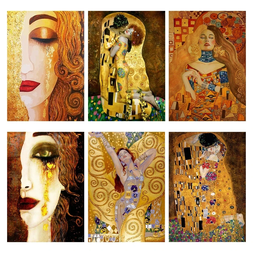 Gustav Klimt kiss Woman Diamond Painting New Arrivals  Rhinestone Embroidery Crystal Painting Portrait Girls Diamond Art Mosaic